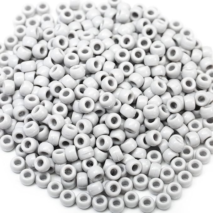 Gxueshan 1000 Pcs Acrylic Pony Beads 6x9mm Gray Bulk Plastic Beads for Bracelets Making Kandi Beads