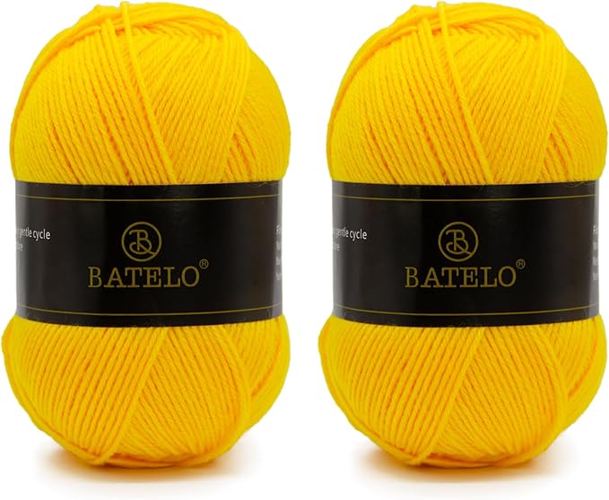 Crochet Yarn Yellow Amigurumi 560 Yards, 2 Pack Acrylic 150g/5.3oz, 3 Light Worsted for Crocheting & Knitting