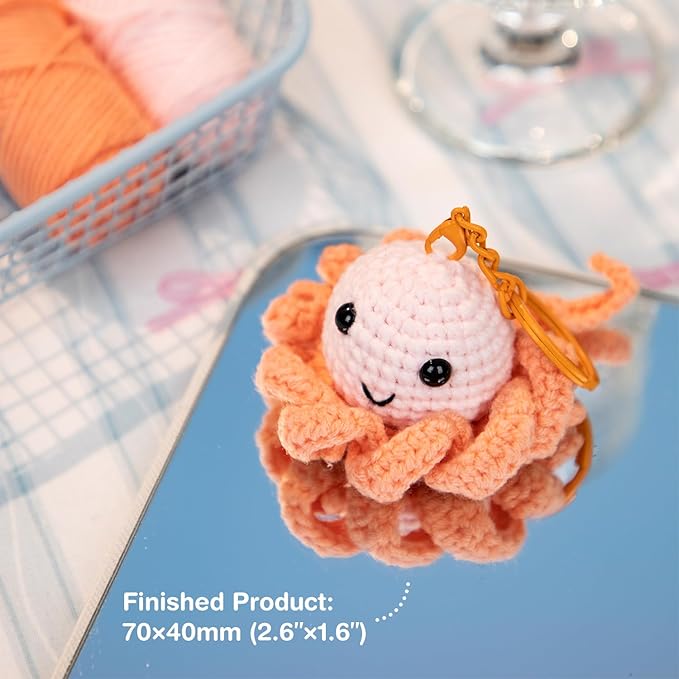 Avenir Beginner Crochet Kit for Adults & Teens - Small Portable Animals Kit with Keychain, Complete Supplies & Video Tutorials, Perfect Arts & Crafts Gift for Women & Girls (Dancing Octopus)
