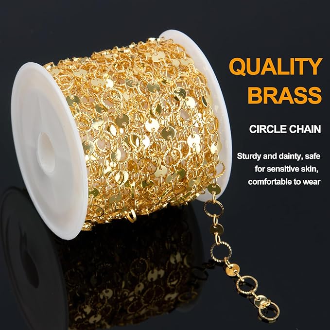 KYUNHOO 5 Meters Gold Plated Jewelry Making Chains Hollow Circle Chain Sequin Chain for Jewelry Making 18K Gold Chain Bulk for Handcraft Making with Jewelry Clasps