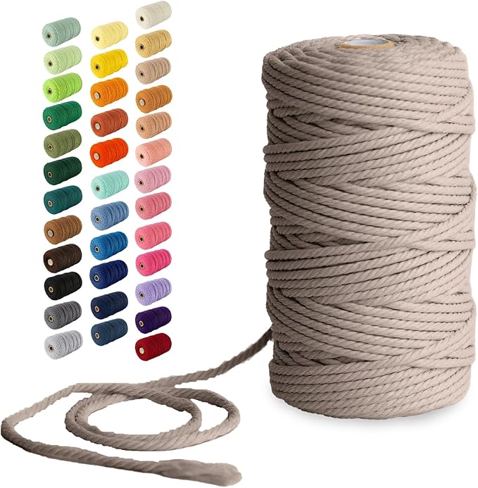 Nook Theory Macrame Cord - 4mm 109 Yards Cotton Rope, 3mm 5mm Yarn, String for Crafts, Perfect for Macrame Wall Hanging and Boho Decorations (Sand)