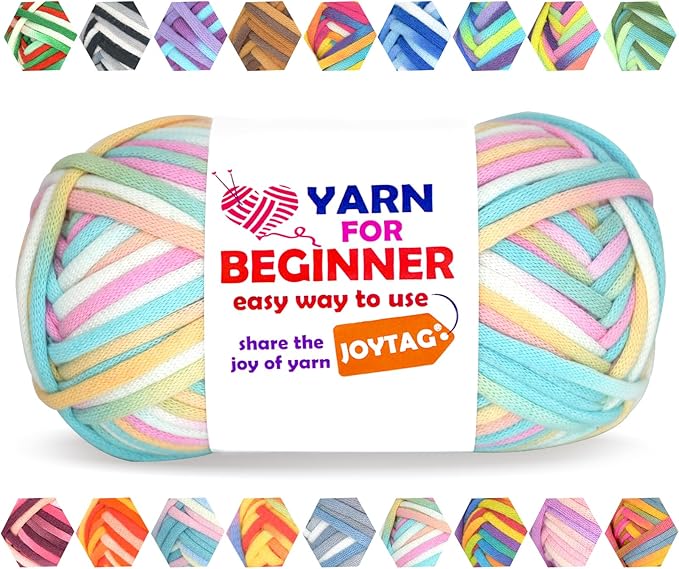50g Rainbow Beginner Crochet Yarn for Crocheting and Knitting Multicolor Cotton Crochet Yarn for Beginners with Easy-to-See Stitches Cotton-Nylon Blend Easy Yarn for Beginners(Candy)