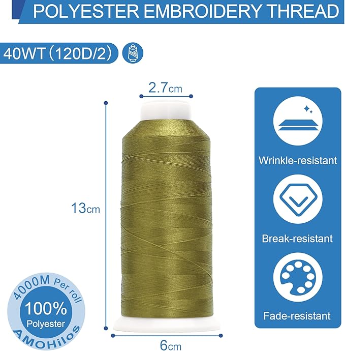 High Tenacity Polyester Embroidery Machine Thread 40WT(120D/2) 4000M Per Spool for Commercial and Domestic Embroidery Machine (Dill Pickle-1790)