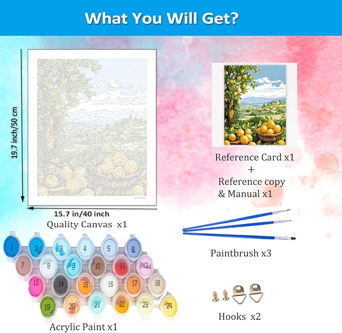 Artunion Lemon Paint by Numbers Kit for Adults,Lemon Tree Paint by Number Kits, DIY Oil Painting Paint by Number Kits on Canvas Arts Craft for Home Wall Decor 16x20 Inch