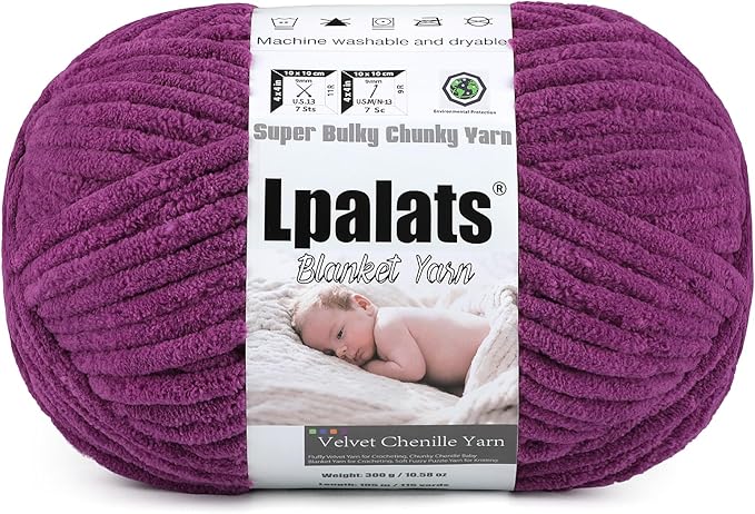 Baby Blanket Yarn for Crocheting - 1 Pack of 300g/10.6oz Super Fluffy Chunky Chenille Yarn for Hand Knitting, 115 yds Super Bulky Plush Yarn for Cozy Blankets and Amigurumi (1, Violet)