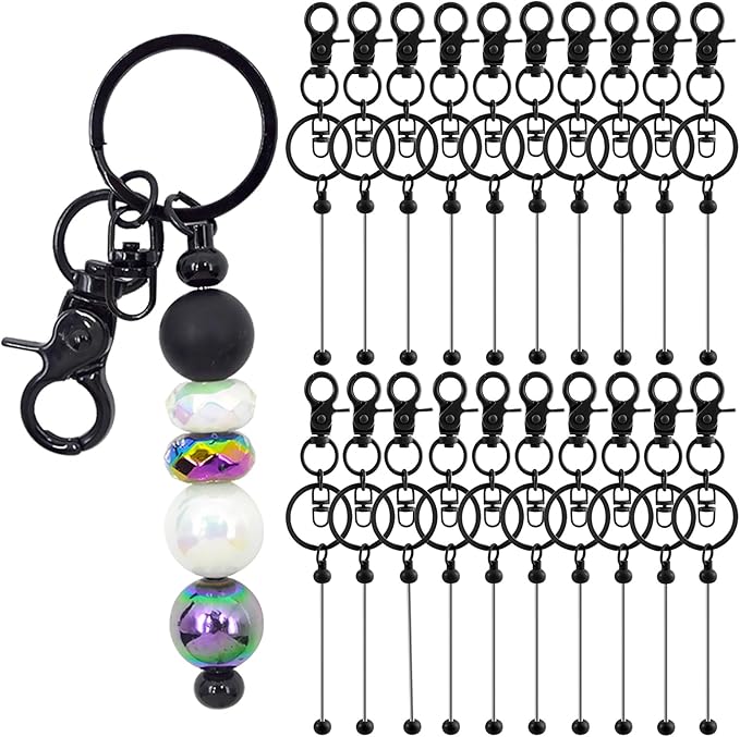 60 Pcs Beadable Keychains Bulk Kit – DIY Keychain Making Supplies with Metal Blanks for Crafts, Jewelry, Charms, Custom Projects – Blank Chain Bars for Beaded Keychain Design (Black)