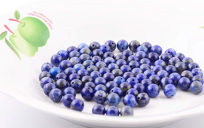 Natural Stone Beads 100pcs 8mm Lapis Lazuli Round Genuine Real Stone Beading Loose Gemstone Hole Size 1mm DIY Charm Smooth Beads for Bracelet Necklace Earrings Jewelry Making (Lapis Lazuli Blue, 8mm)