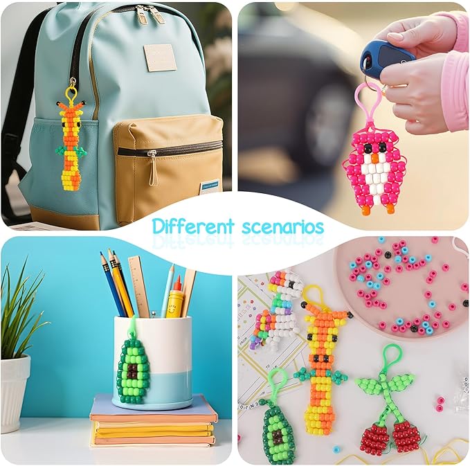 Happy makers Beads for Crafts, 12 Designs Pony Beads Keychain Making Kit with Letter Beads, Bead Pets Art Crafts,Includes Instructions, Cording, Keychains & Bags,Stickers DIY Craft Kits for Beginners
