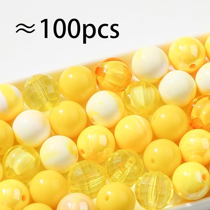 16mm Acrylic Beads 100pcs Yellow Focal Spacer Bead Chunk Bubblegum Beads for DIY Crafting Necklace Bracelet Jewelry Making Keychain (Yellow)