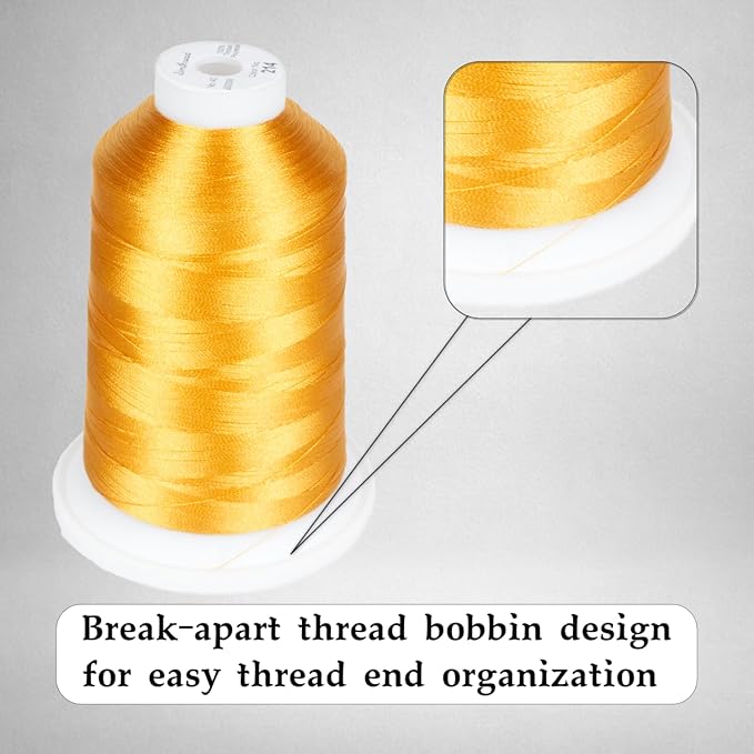 Simthread Trilobal Polyester Thread – 5000M (5500yds) No.40 – Super Sheen, Tangle-Free – Built-in Thread Lock Spool – Compatible with Brother, Singer, Janome & More, Old Gold-214