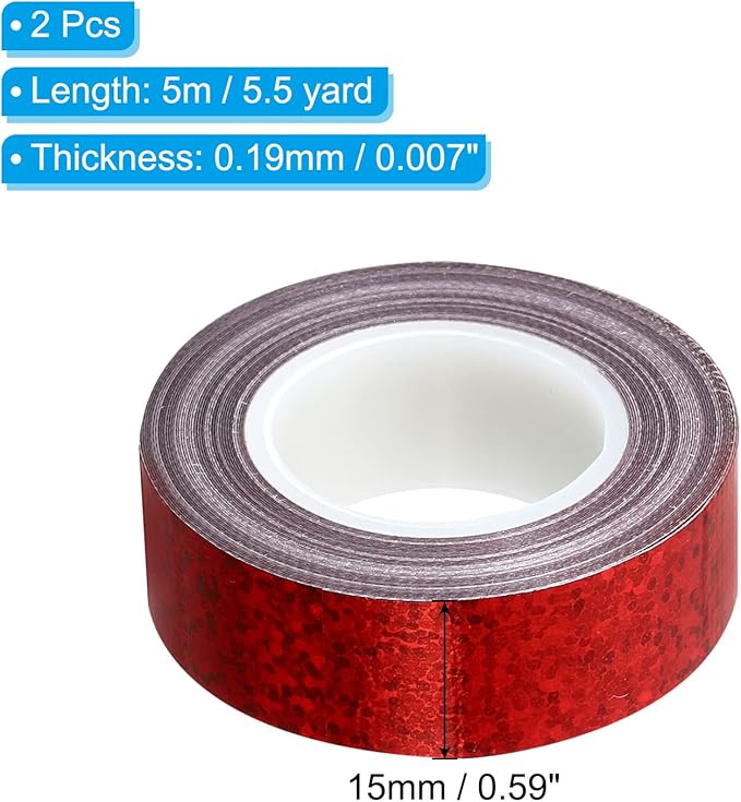 PATIKIL Glitter Sparkle Tape 15mm x 5m, 2 Pack Holographic Art Decorative Masking Tapes Self-Adhesive for DIY Scrapbook Art Craft Wrapping, Red