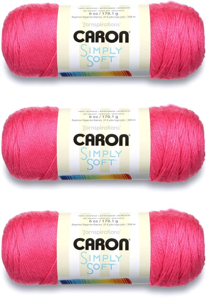 Caron Simply Soft Watermelon Brites Yarn - 3 Pack of 170g/6oz - Acrylic - 4 Medium (Worsted) - 315 Yards - Knitting/Crochet