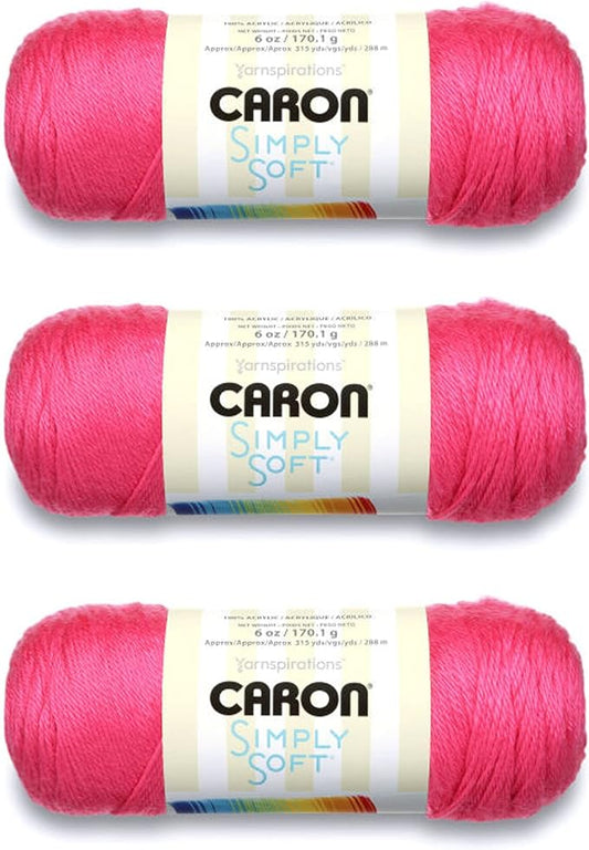 Caron Simply Soft Watermelon Brites Yarn - 3 Pack of 170g/6oz - Acrylic - 4 Medium (Worsted) - 315 Yards - Knitting/Crochet