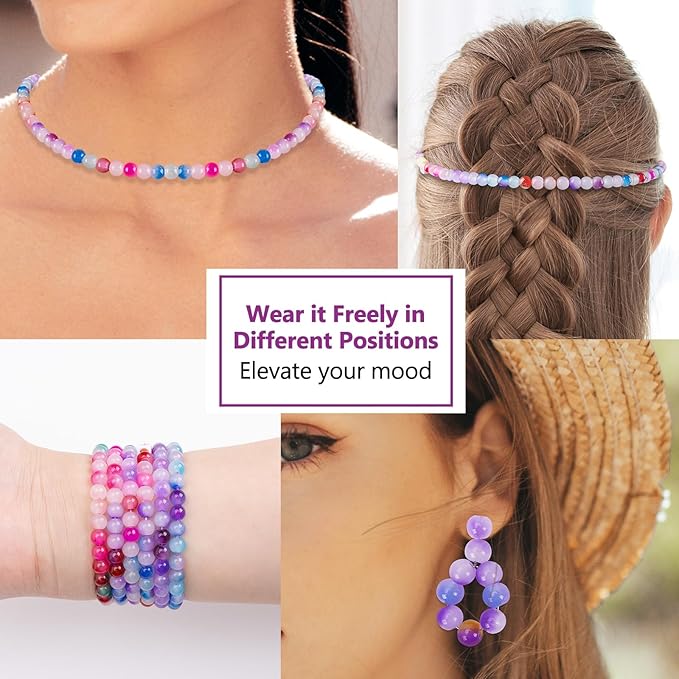 XSEINO About 1200+ pcs 6mm Glass Beads Bracelet Making Kit, 24 Assorted Purple Bi-Color Fusion Series Crystal Beads for Jewelry Making, DIY Crafts, Friendship Bracelets