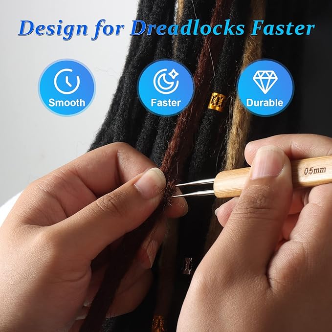 6PCS Dreadlock Crochet Needle for Dreadlocks 0.5mm, Durable Dreadlock Crochet Hooks for Hair with Interlocking Tool, Excellent for Maintaining Real Dread Loc