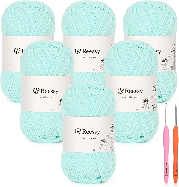 Skinny Chenille Yarn for Crocheting - 6 Pack of 50g/1.76oz - Soft Thin Chenille Yarn - Baby Weights CYC #2, Gentle for Baby Blankets, Plush Toys & Wearables - 951yd Total (Midnight Blue)