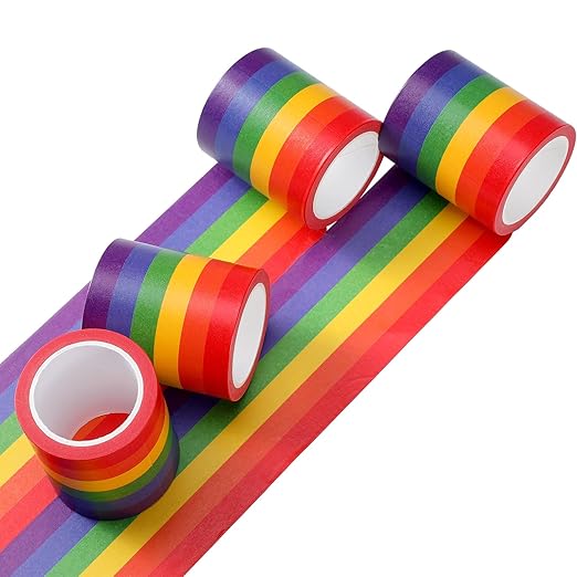Eaasty 4 Rolls Rainbow Washi Tape 2 in x 9.84 yd Vibrant Bright Colors Pride Tape DIY Arts Crafts Journal Scrapbook Rainbow Sticker Gift Wrapping Gay Progress Stripe Flag LGBTQ Gift Parade Decoration