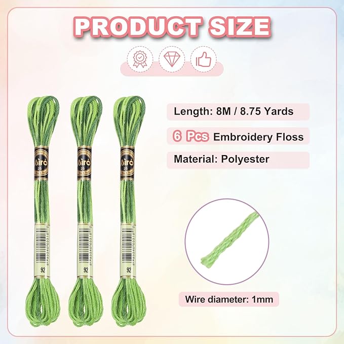 PATIKIL 6 Skeins Embroidery Floss, Polyester Embroidery Threads Bracelets String for Cross-Stitch Hand Embroidery, Green