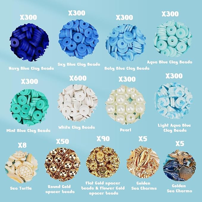 Gionlion Clay Beads for Bracelets, Blue Winter Clay Beads Bracelet Making kit with Golden Pearl Beads for Jewelry Making, Charms Bracelet Kit and Crafts DIY Valentines Day Gifts for Her Women