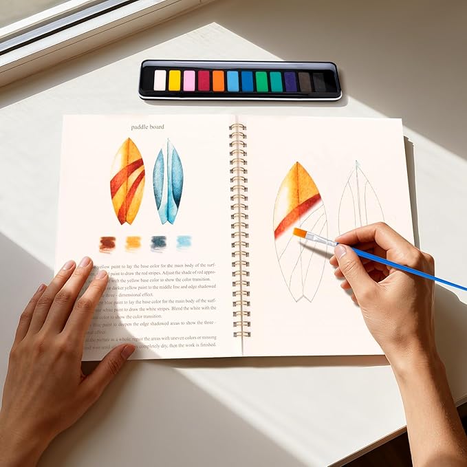 Watercolor Workbook for Adults, Beginner Friendly Watercolor Painting Kit Tropical Water Coloring Book, Nature-Themed Practice Art Gift Water Color Paint Book with Palette and Brush