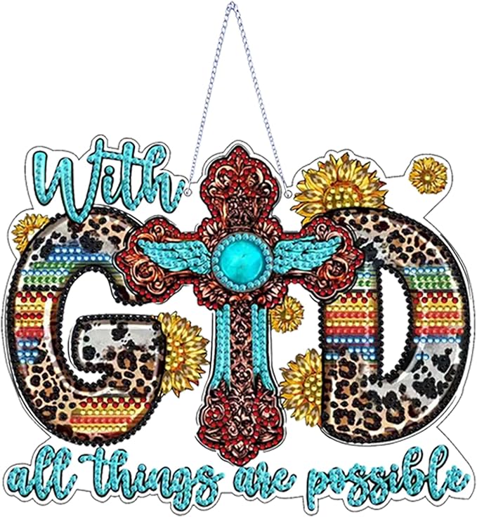 STGLCR Cross Diamond Art Hanging Kit for Adult,Special Shaped Rhinestone,DIY Acrylic God 5D Diamond Art Painting Window Pendants Home Garden Wall Hanging Kits Hanging Ornament 7.8inch