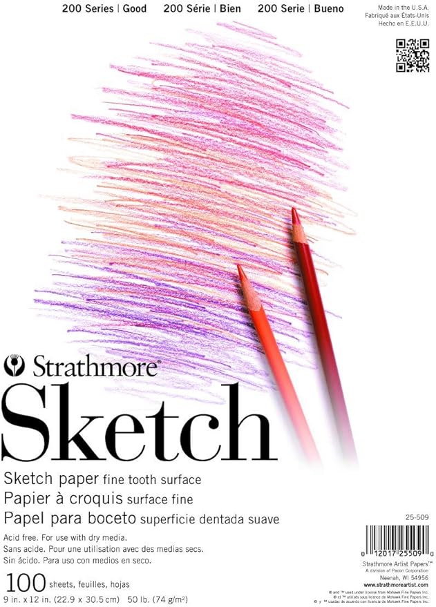 Strathmore 200 Series Sketch Pad, 9x12 inch, 100 Sheets, Tape Bound - Artist Sketchbook for Drawing, Illustration, Art Class Students
