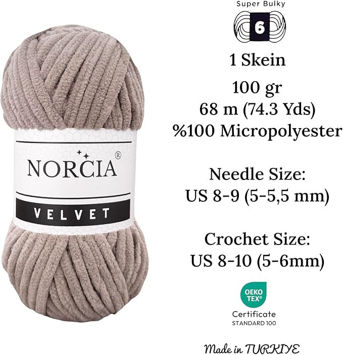 Soft Velvet Yarn Chenille for Crocheting Super Bulky 100g (74.3 yds) Baby Blanket Yarn for Knitting Amigurumi