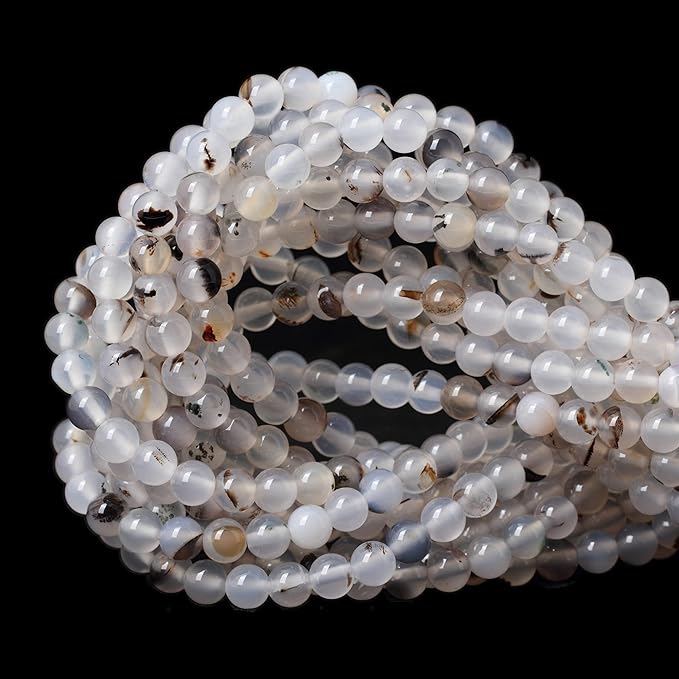 60PCS 6mm Natural Moss Grass Agate Gemstone Round Loose Beads for Jewelry Making 1 Strand 15"