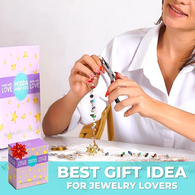 MODDA Natural Stone Jewelry Making Kit - Includes Crystal, Chip Beads, Necklace, Bracelet, Earrings, Ring Making Supplies, Crafts for Adults, Beginners, Christmas Gift for Teens, Girls, Women, Moms
