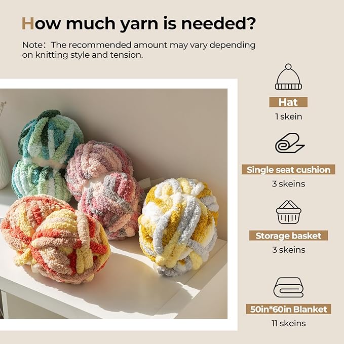 Chunky Yarn for Hand Knitting & Crocheting – Mixed Color Soft, Bulky Jumbo Yarn for Blankets, Scarves, DIY Projects, 8-Pack (Orange, Beige, Yellow, Camel)