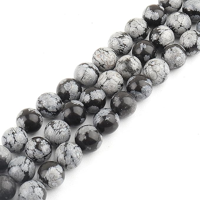 Natural Stone Beads for Jewelry Making - 10mm Gemstone Round Beads for Bracelets(35-37pcs, 10mm, Snowflake Obsidian)