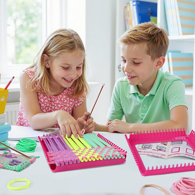 weaving loom kit-includes 2 pcs 7" potholder frame,400 pcs weaving loom loops,2 long crochet hooks and bag-potholder loom knitting kits and gifts for beginners, make 11 masterpieces