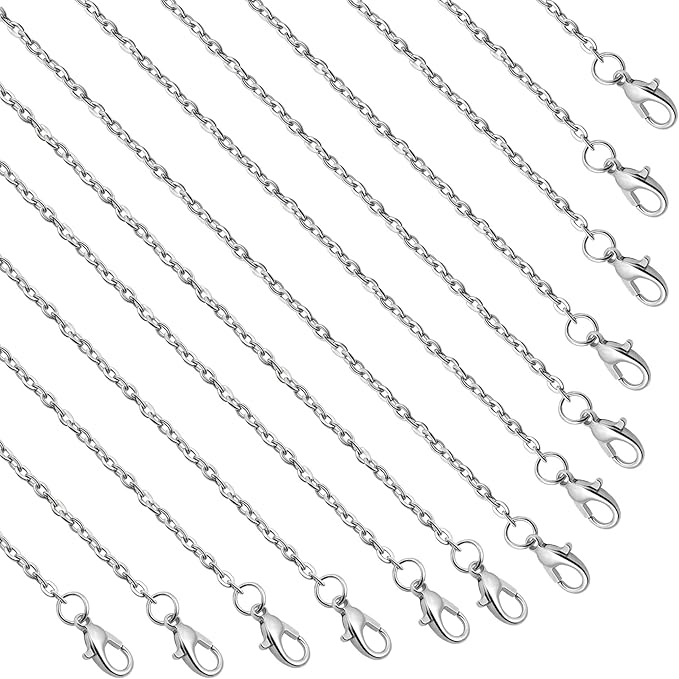lemonkey 24 pack necklace chains bulk,silver plated diy cable link chains for jewelry making 24 inches