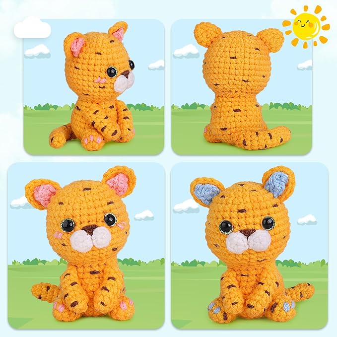Crochet Kit for Beginners, Beginner Crochet Kit for Adults with Step-by-Step Video Tutorials, DIY Crochet Animal Kits Knitting Supplies, 2 Pack Leopard (40%+ Yarn)