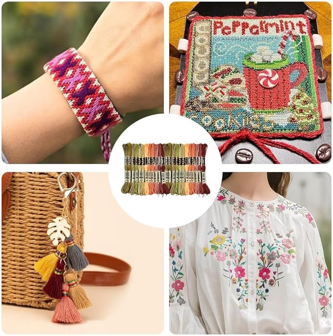 24 Skeins 6 Strands Variegated Colorful Embroidery Floss Cross Stitch Threads Gradient Friendship Bracelets Yarn String Bulk with Floss Bobbins for Sewing Knitting Crafts Crochet Stitching