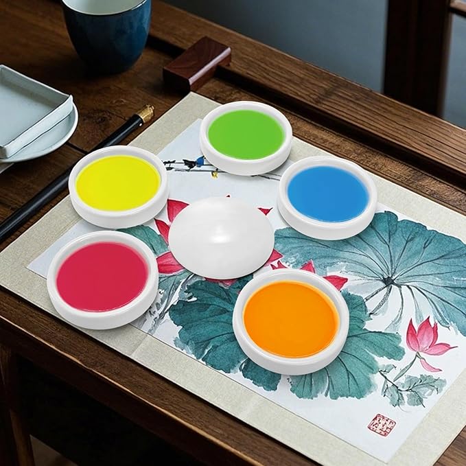 Jucoan 2 Pack Ceramic Watercolor Palette, 5 Layers Stackable Watercolor Mixing Trays Set, Round Porcelain Artist Paint Palette Bowl Dish with Lid for Gouache Pigment Chinese Ink Mixing