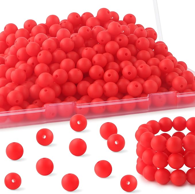 160Pcs 12mm Silicone Beads for Keychain Making Bracelet Necklace, Bulk Round Silicone Beads for Pens（Scarlet Red）