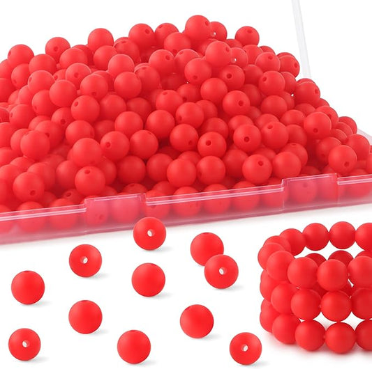160Pcs 12mm Silicone Beads for Keychain Making Bracelet Necklace, Bulk Round Silicone Beads for Pens（Scarlet Red）