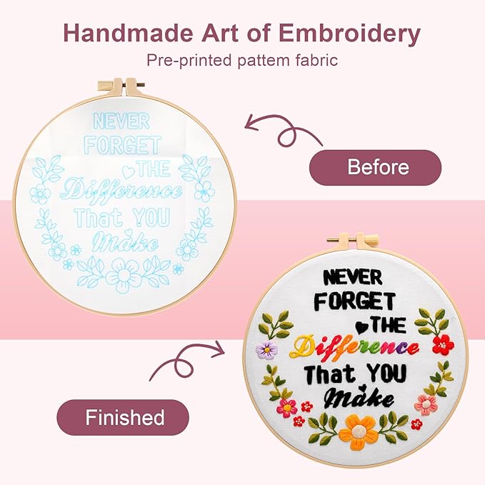 haootadiy beginner embroidery kit for adults, easy cross stitch kit for beginners and adults, full embroidery hoop kit with needles and thread included (pattern 2)