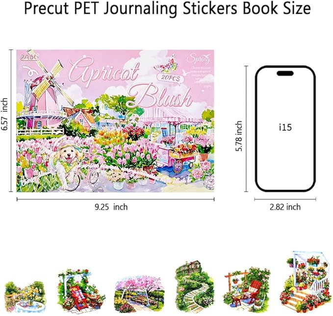 Large Spring Landscape PET Sticker Book for Journaling, 20 Sheets Transparent Pre-Cut Scenery Stickers for Scrapbooking Supplies, Collage Decorative, 9.25 x 6.58 inches