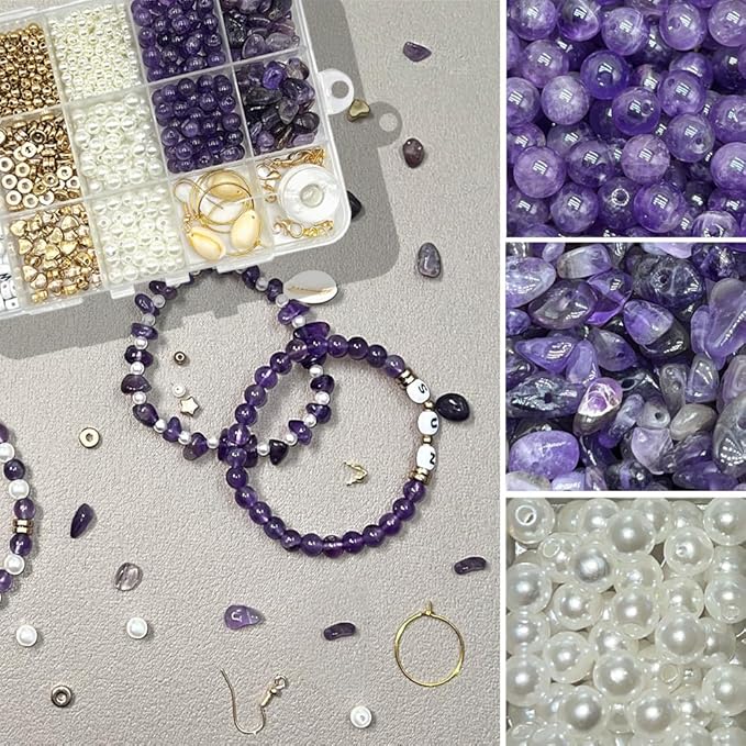 Basigeese Jewelry Making Supplies Kit Natural Stone Beads Irregular Gemstone Beading with for DIY Craft Bracelet Necklace Earrings for Adults (Amethyst)