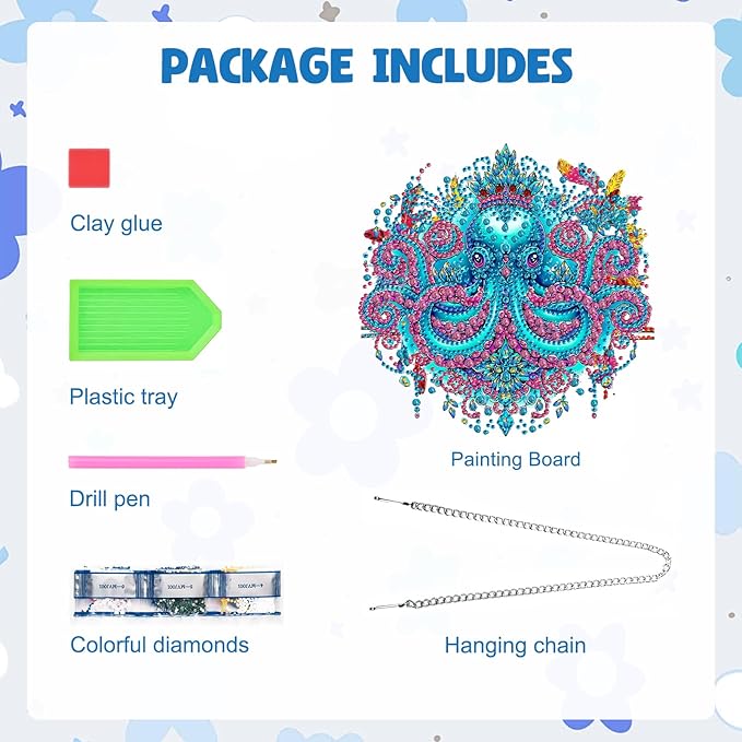 MAXBYE Octopus Hanging Diamond Art Painting Kits for Adults Beginners, DIY 5D Special Shaped Crystal Painting Diamond Kits Hanging Ornament for Gift Home Wall Door Decor