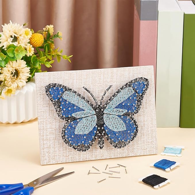 WEBEEDY DIY String Art Kit Blue Butterfly Craft Kit Creative Craft Kits 3D String Art Supplies for Adult Christmas Holiday Home Wall Table Decorations Gift