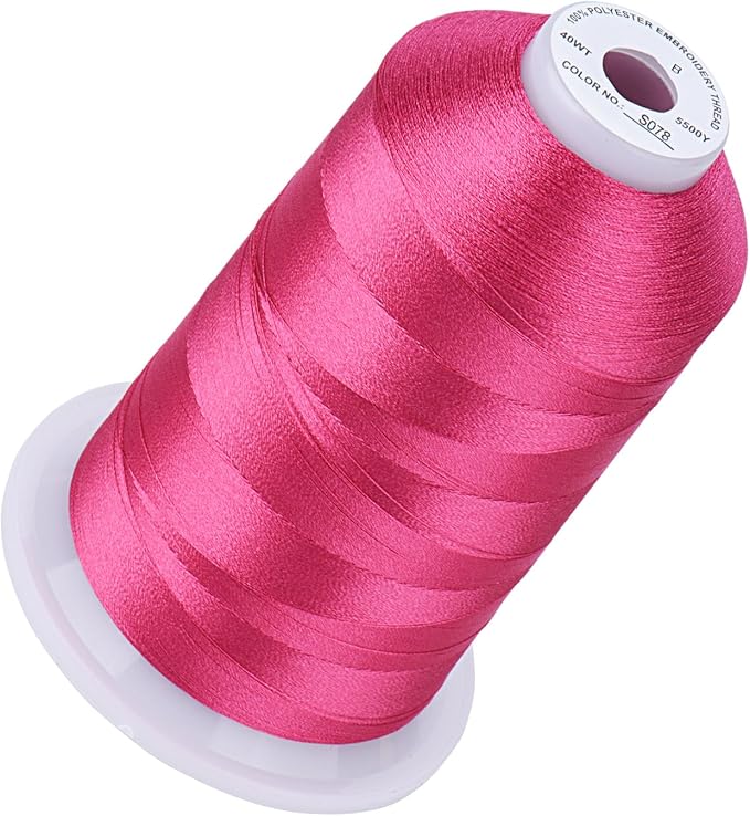 Simthread 5500Yds Embroidery Thread, 5000M High-Yardage 40WT 100% Polyester Thread – 170+ Vivid Colors, High-Speed Rated – Compatible with Brother, Singer, Janome & More - Passion Pink S078