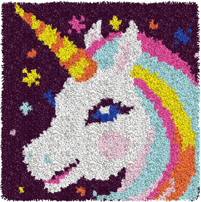 Numptain Latch Hook Kits for Adults,DIY Rug Crafts Unicorn Pattern Color Printed Canvas,Latch Hook Kits for Beginners Handmade Needlework Crafts Home Decoration,12"x12" NT21