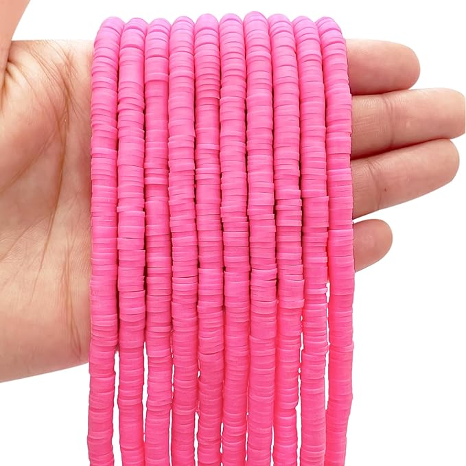 10 Strands Clay Bead for Friendship Bracelets, Heishi Beads for Bracelet Stack, Bright Color for Adults (Hot Pink)
