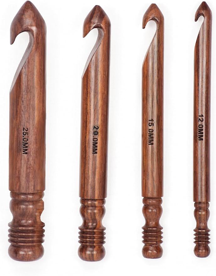 Wooden Crochet Hook | Knitting Needle with Ergonomic Soft Grip Handles | Handcrafted Crochet Hook Set | Indian Rosewood Crochet Hook with Engraved Size (12 mm)