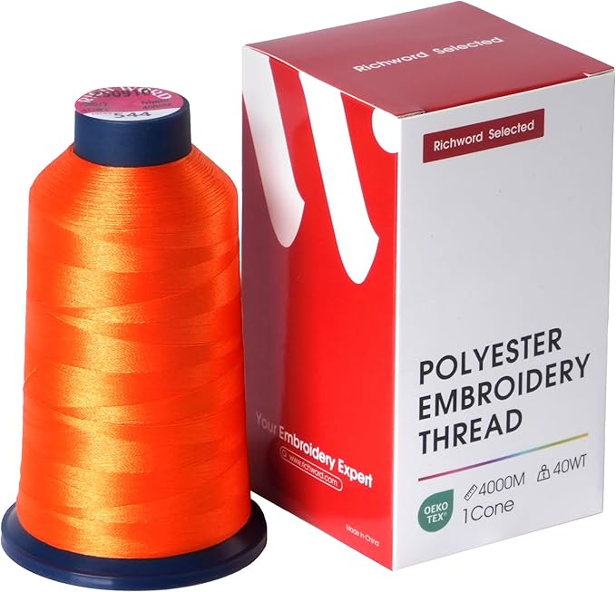 Poolin Embroidery Machine Thread Richword Selected Orange 4000M 40WT Polyester Embroidery Thread – Smooth, Strong Single Spool for Home & Commercial Machines 0544