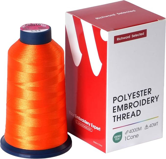 Poolin Embroidery Machine Thread Richword Selected Orange 4000M 40WT Polyester Embroidery Thread – Smooth, Strong Single Spool for Home & Commercial Machines 0544