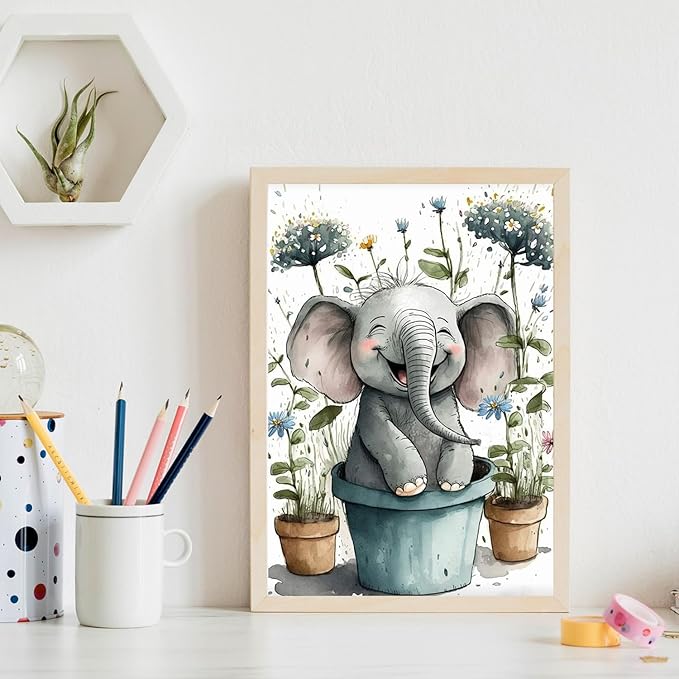 FOXKISS Baby Elephant Diamond Art Painting Kits for Adults, Full Drill Diamond Dots Paintings for Beginners, Round 5D Paint with Diamonds Pictures Gem Art Painting Kits DIY Crafts Kits 12x16inch